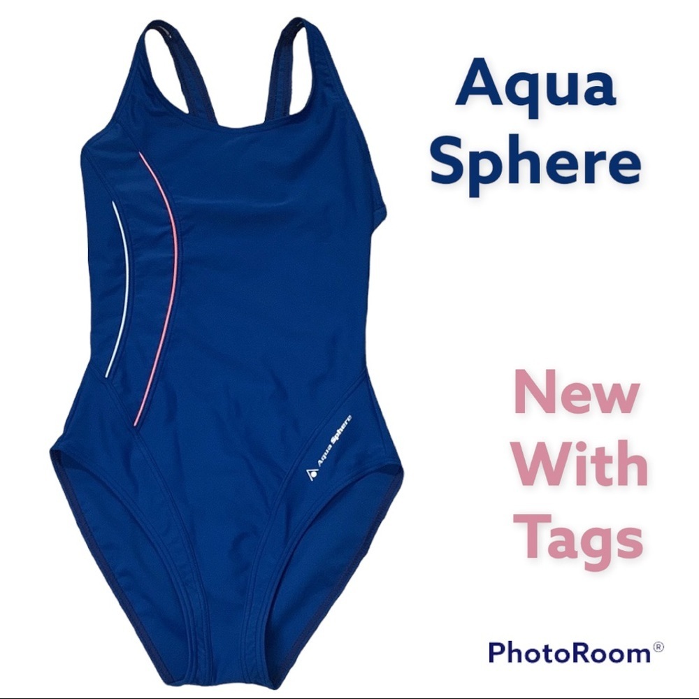 Aqua Sphere One Piece Women’s Swimsuit Blue & Orange Size 8 NWT